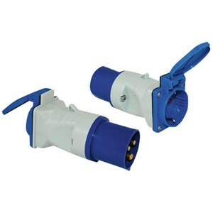 Adapter CEE 17 Schuko mit Klappdeckel blau / weiß