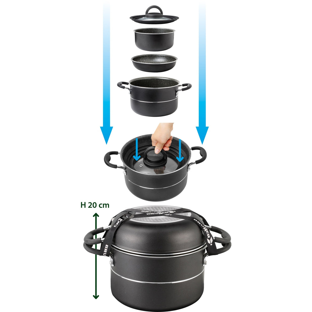 BRUNNER Pirate Topfset 7+1 Ø22 cm, schwarz