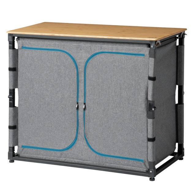 Campingküche mit Bambusplatte & Waschbecken – schwarz