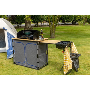 Campingküche mit Bambusplatte & Waschbecken – schwarz - 7