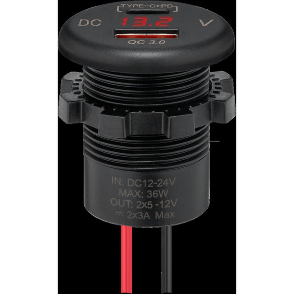 Dualer Einbau-USB Charger USB-A/USB-C 12/24V LED