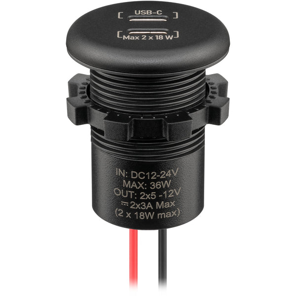 Dualer USB‑C Einbaucharger 2x18W schwarz