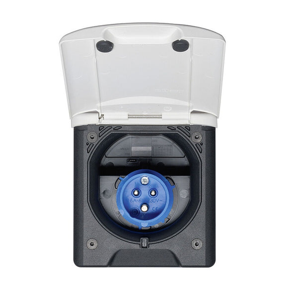 Einspeisungsstecker CEE17 ABL mit Magnetdeckel – weiß