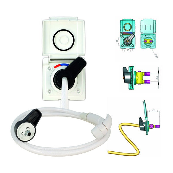 Externer Duschanschluss mit Wassersteckdose & Schlauch