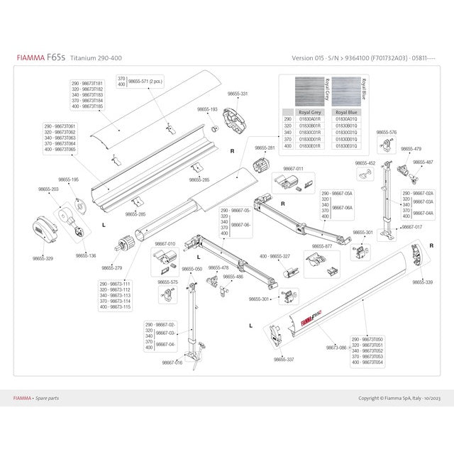 Gehäuse Endkappe rechts F65 S - 400 cm Titanium