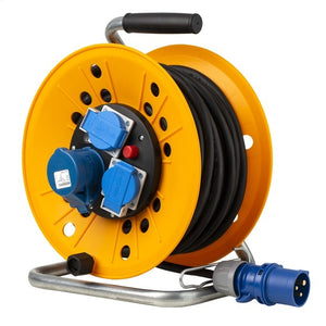 Kabeltrommel CEE 3-pol 25 m 16 A H07RN-F – schwarz/orange