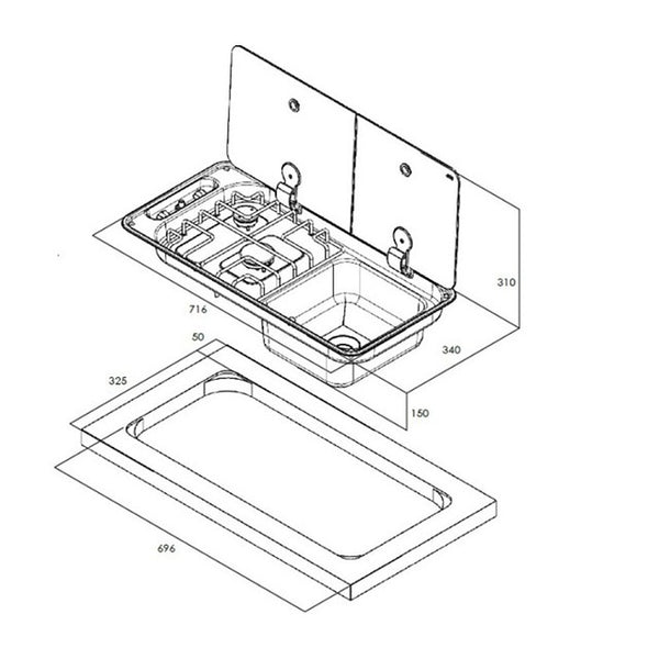 Koch-Spülkombination CAN INOX 2-flammig, 12 V