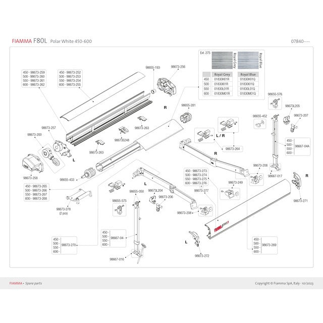 Stützfuß links für Markise F65S/F65L/F80S
