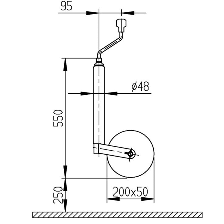 Stützrad Plus 200x50 Vollgummi, Blechfelge
