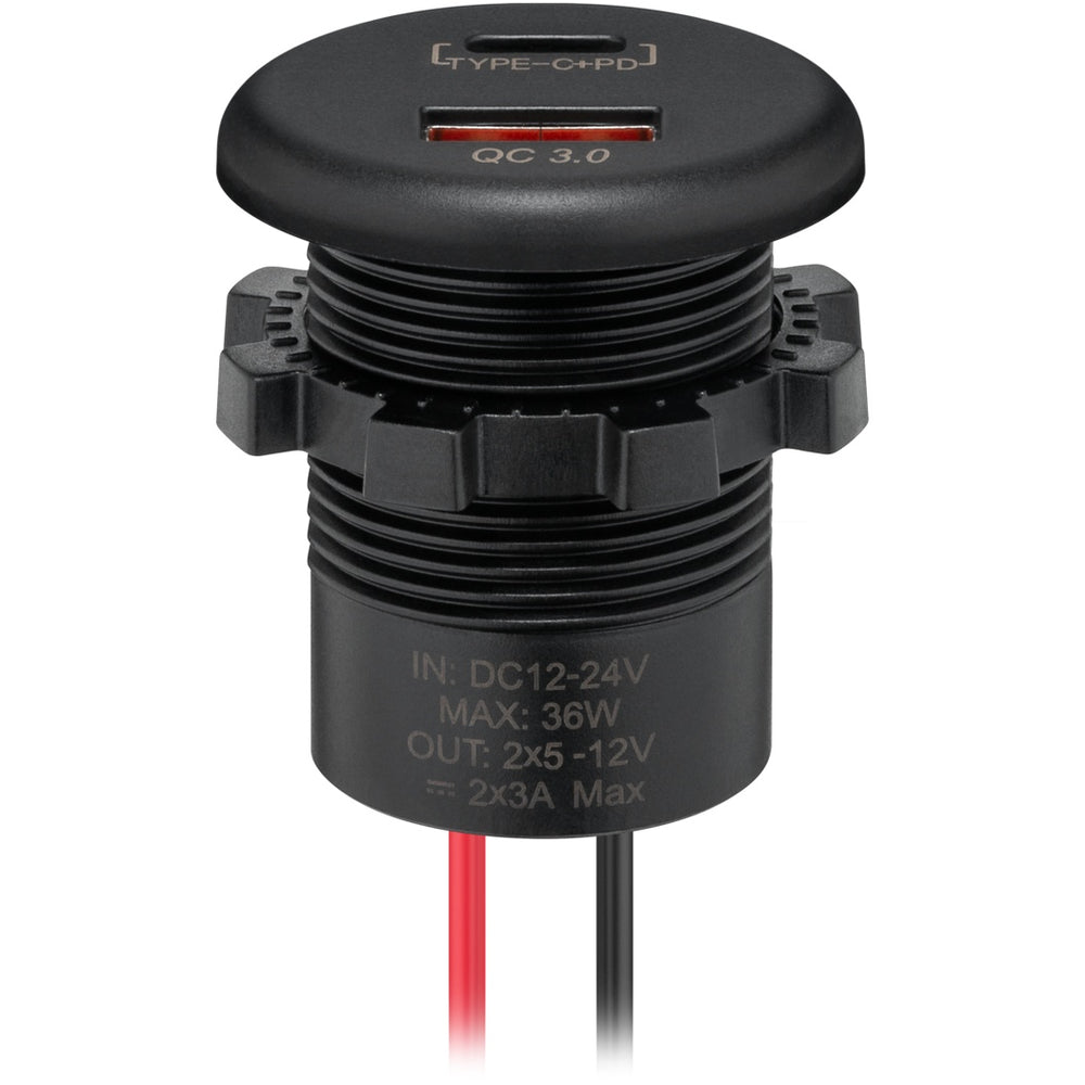 wentronic solutions USB-Einbaucharger Dual USB-A/USB-C 12-24V PD/QC mit/ohne LED