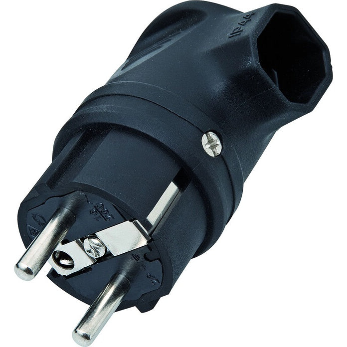 Winkel-Schukostecker 16A IP44, Thermoplast schwarz