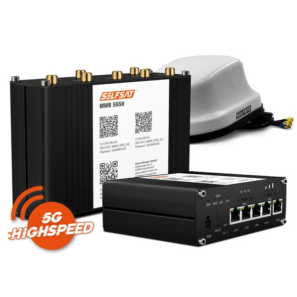 WLAN Router MWR 5550 5G mit SELFSAT Antenne weiß